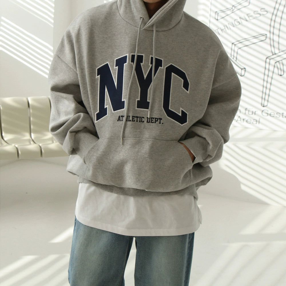 【IONSEOUL】Knits Lettering Overfit Hoodie 4JH508 IONSEOUL Four Flower Embroidery Hoodie(Navy) : 아이온서울