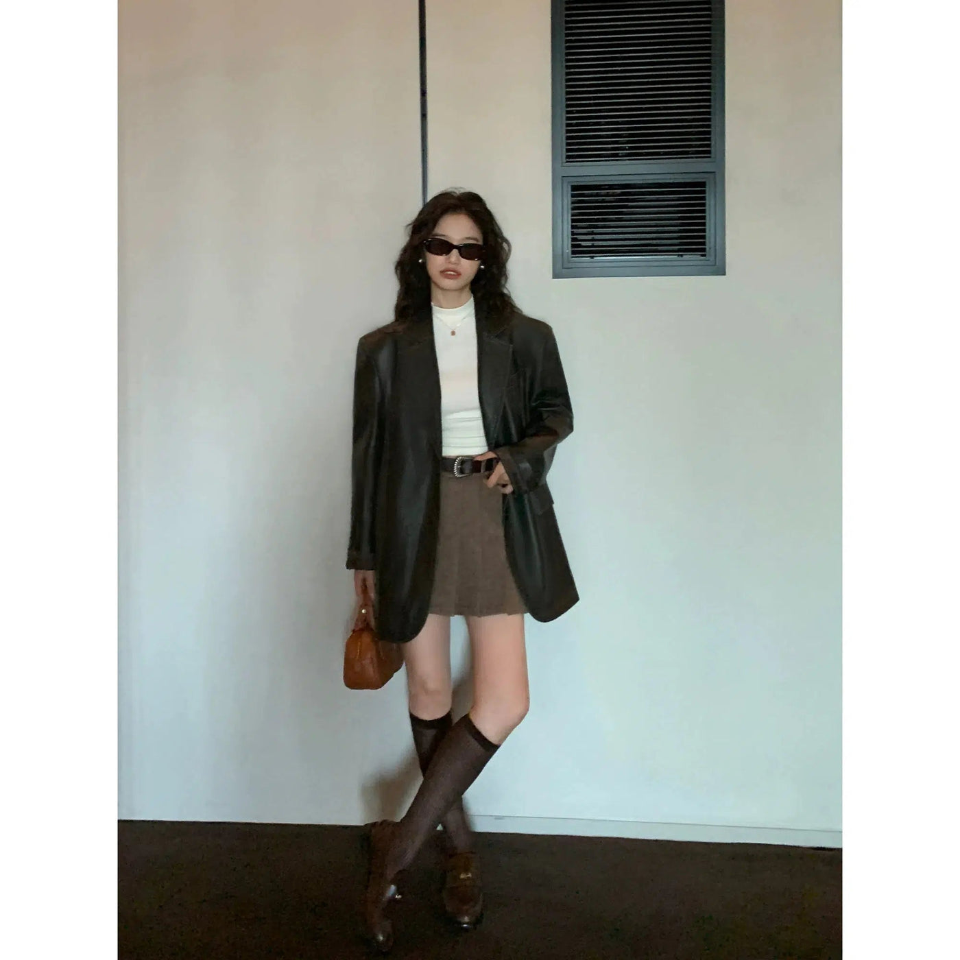 Sue Casual Lapel Faux Leather Blazer-korean-fashion-Blazer-Sue's Closet-OH Garments