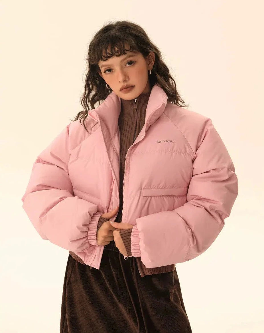 Cropped pink sales puffer jacket