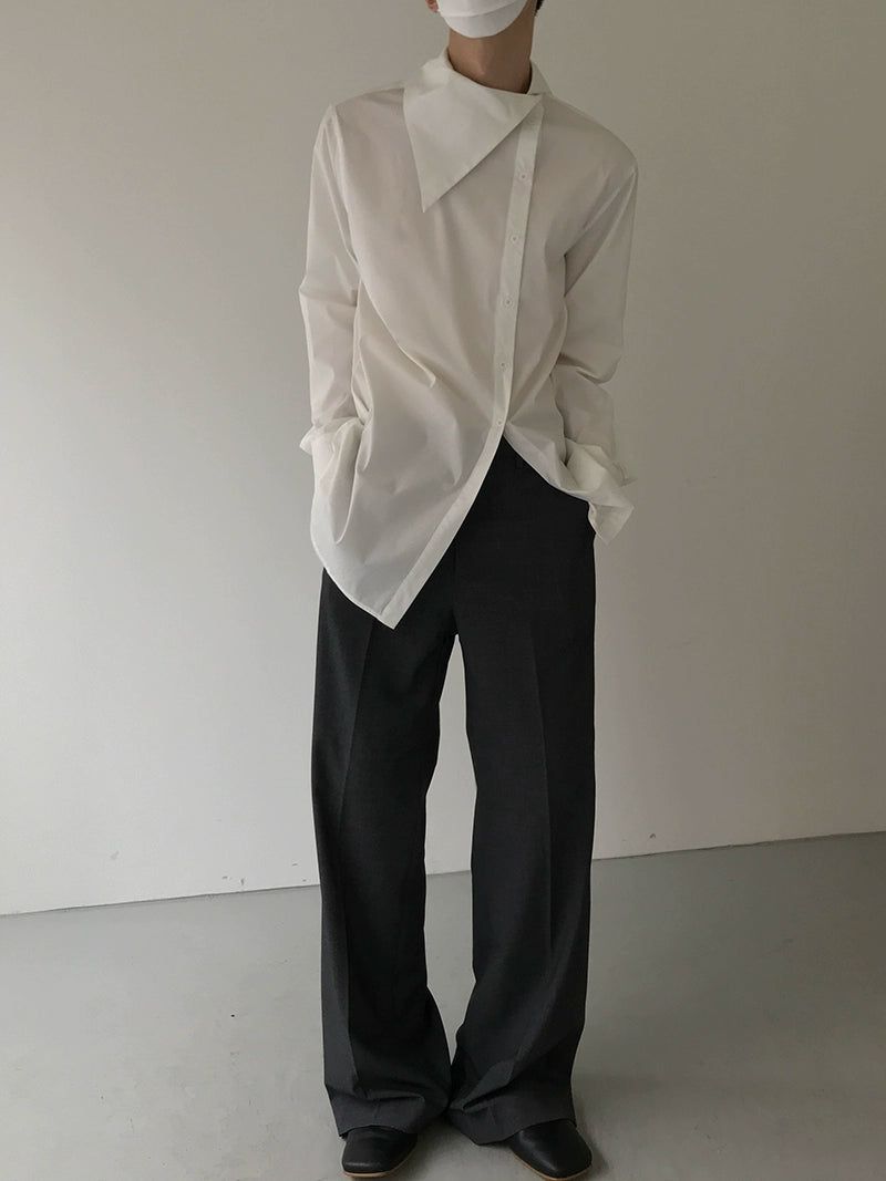 Zhou Side Buttons Folded Neck Shirt