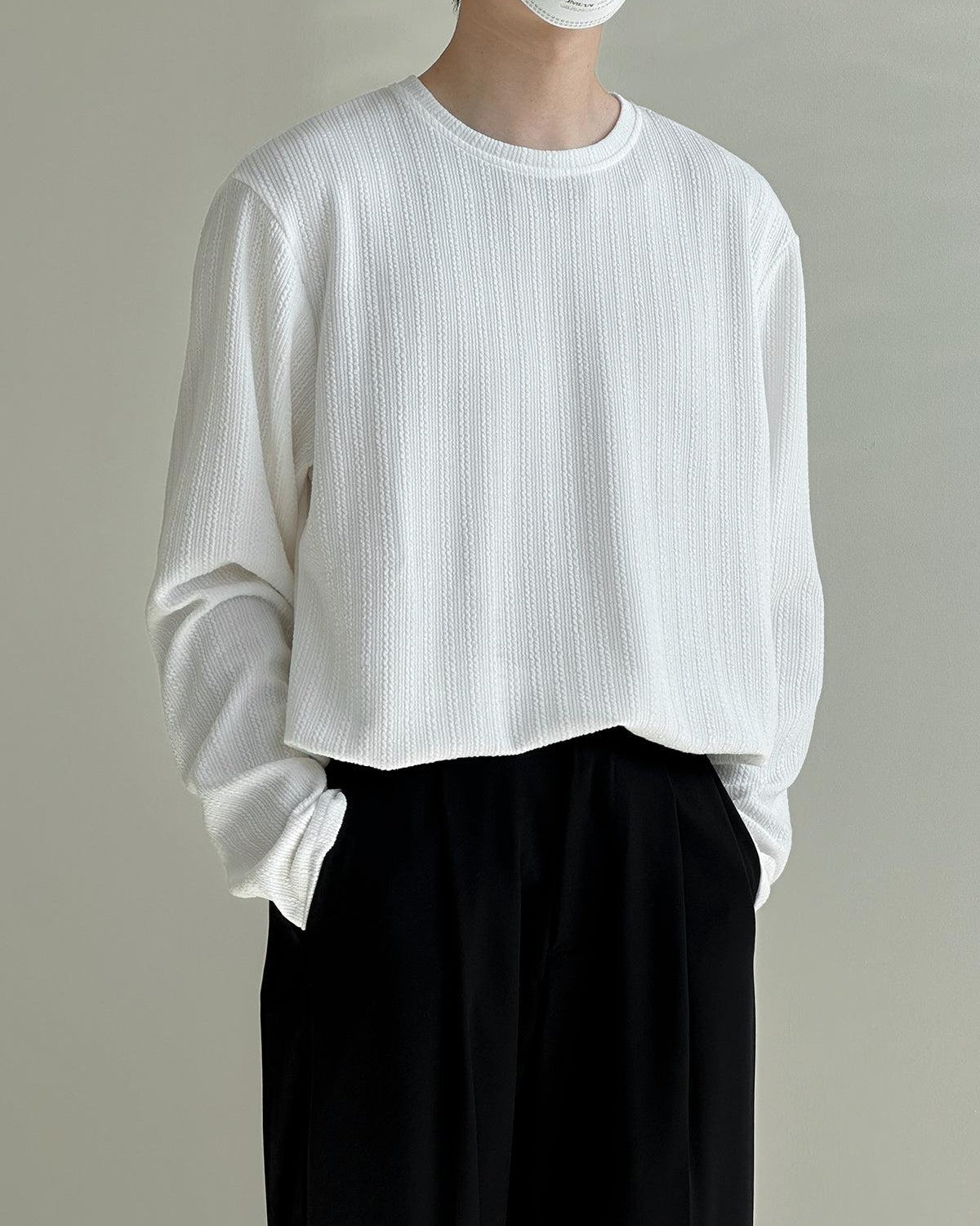 Zhou Textured Vertical Stripes Long Sleeve T-Shirt