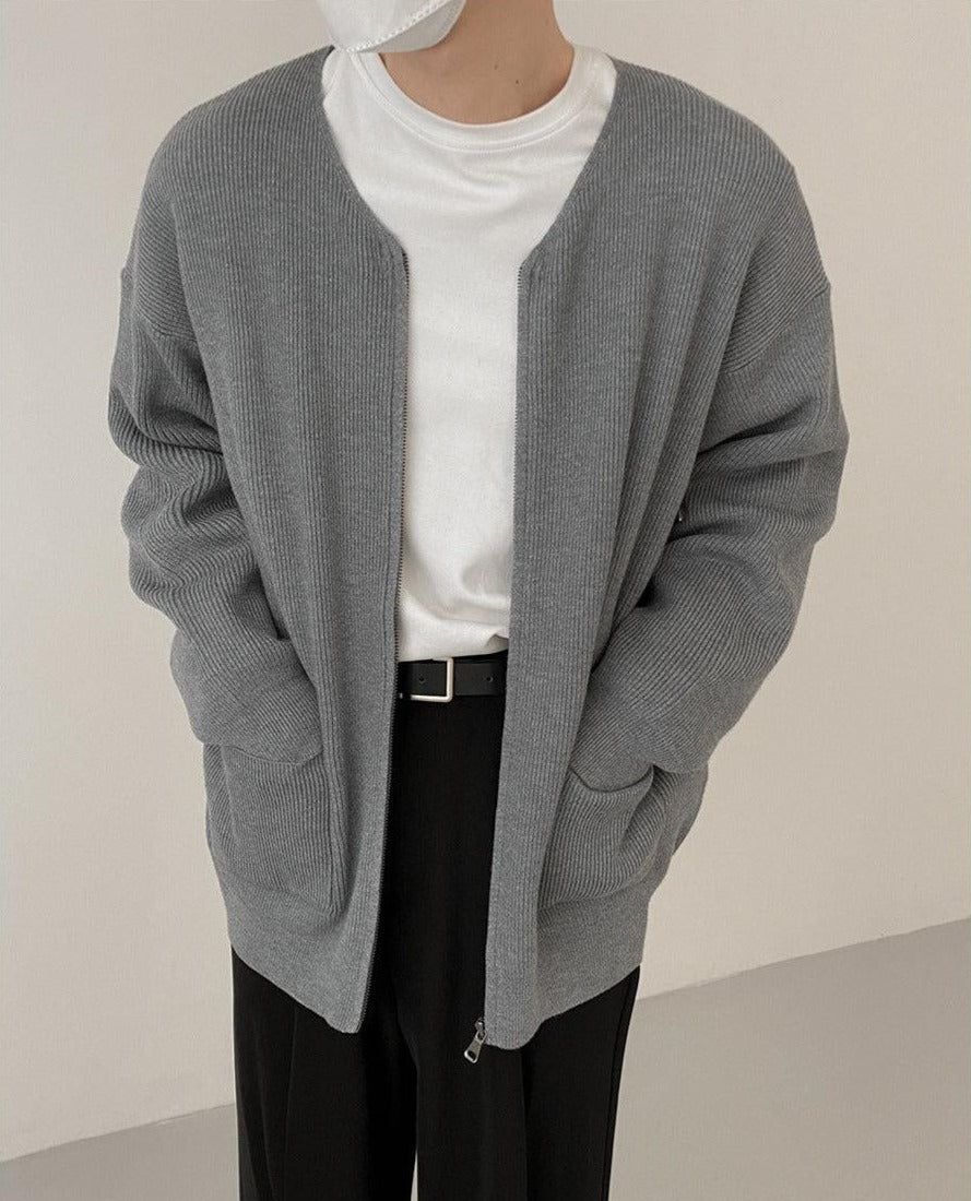 Zhou Essential Textured Roundneck Knit Cardigan