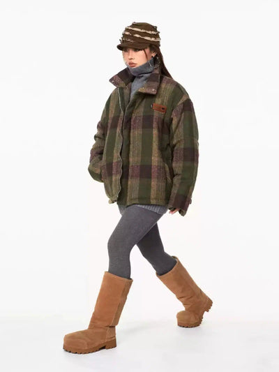 BB Plaid Pattern Comfty Puffer Jacket