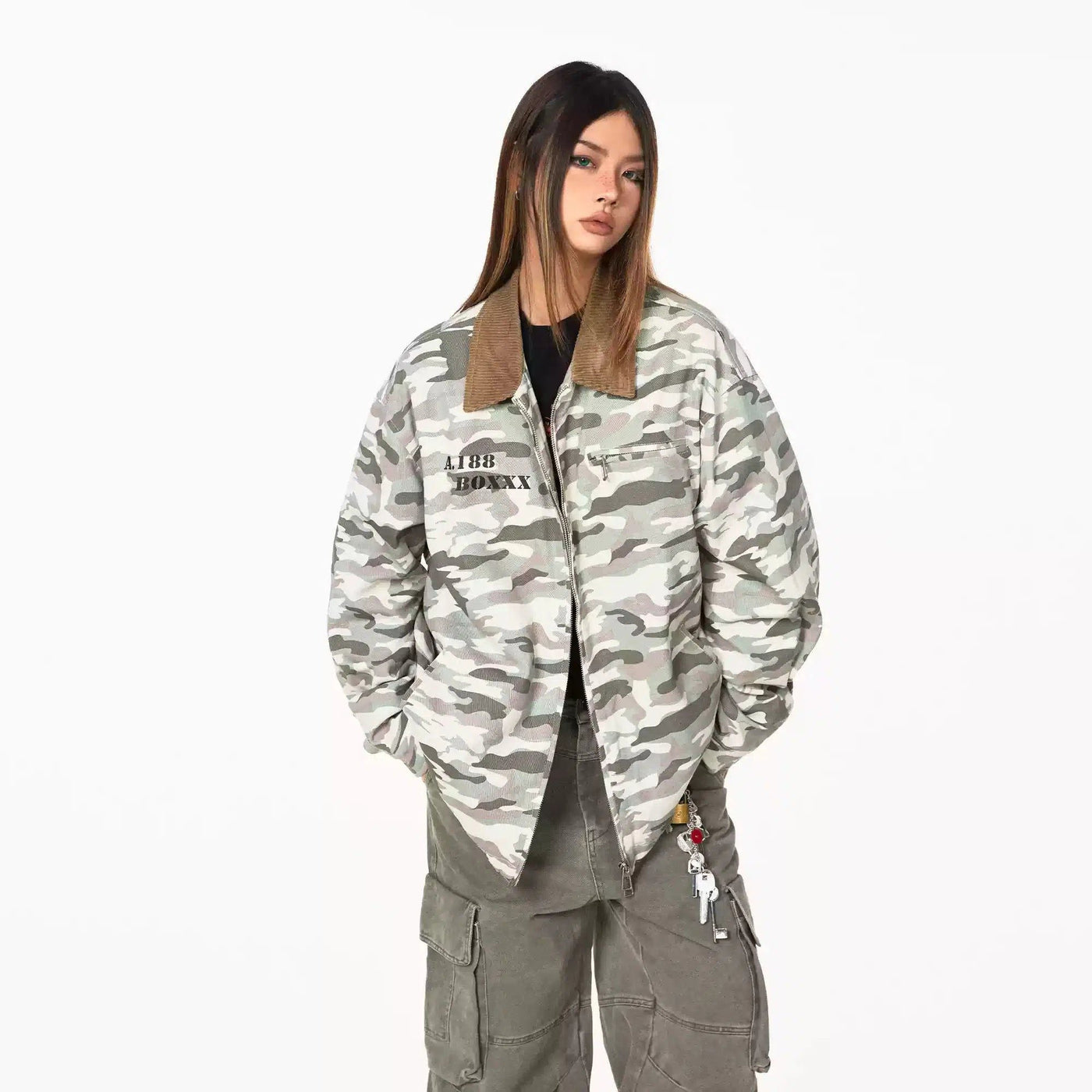 BB Corduroy Collar Camouflage Jacket