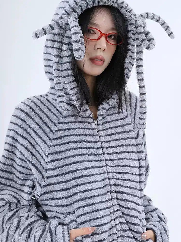 Lazy Striped and Strings Hooded Jacket & Pants Set