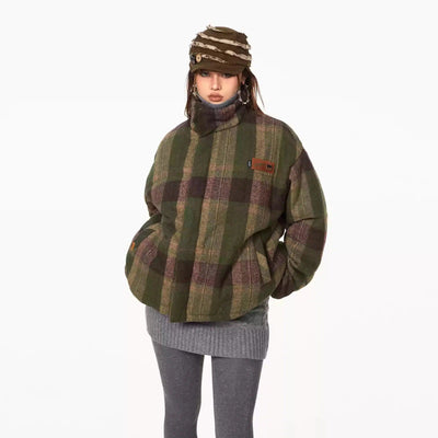 BB Plaid Pattern Comfty Puffer Jacket