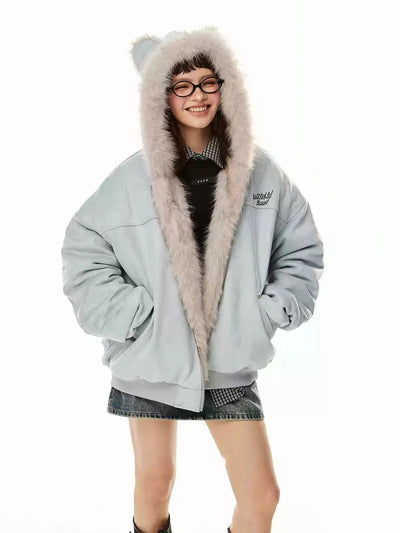 Tom Cat Ears Hood Faux Fur Line Jacket