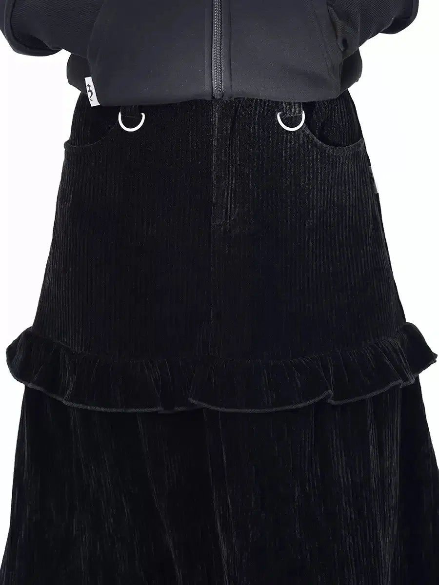 Kei Corduroy Ruffle Long Skirt