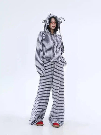 Lazy Striped and Strings Hooded Jacket & Pants Set