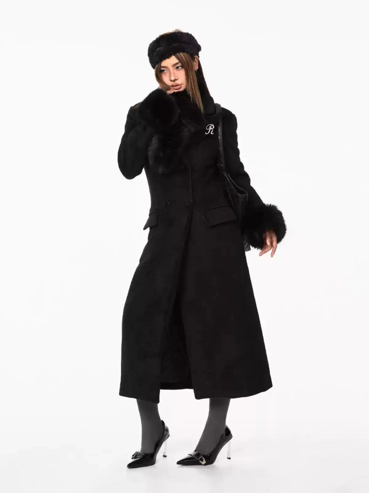 BB Faux Fur Scarf Long Coat