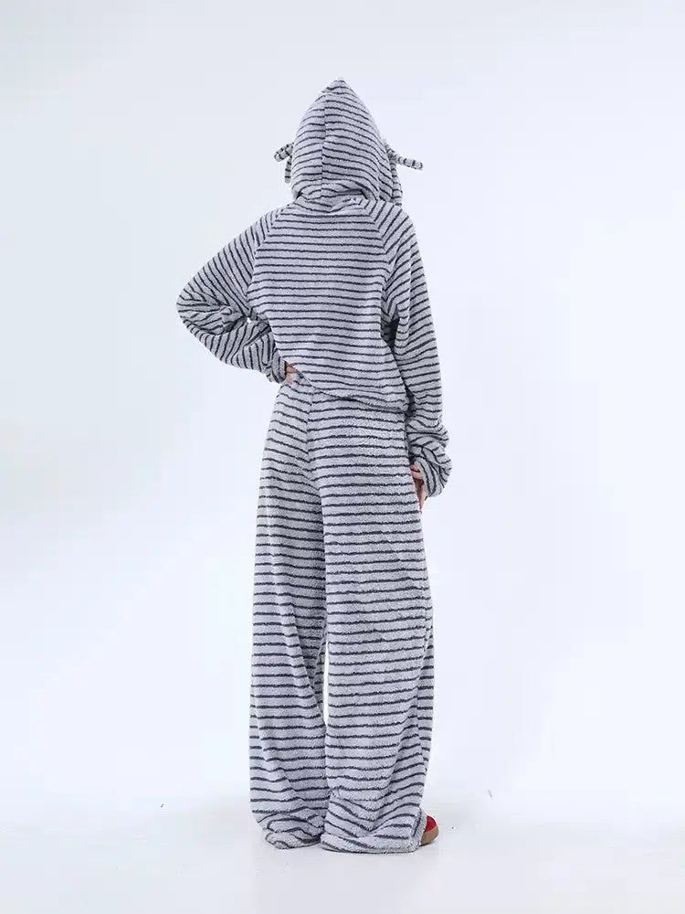 Lazy Striped and Strings Hooded Jacket & Pants Set