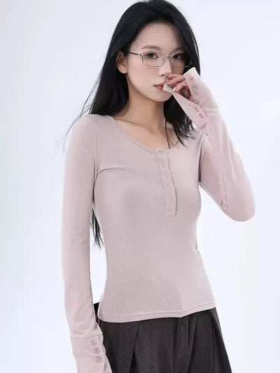 Lazy Henley Collar Long Sleeve T-Shirt