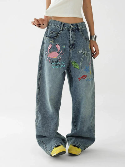 Ace Beach Day Embroidery Jeans-korean-fashion-Jeans-Ace's Closet-OH Garments