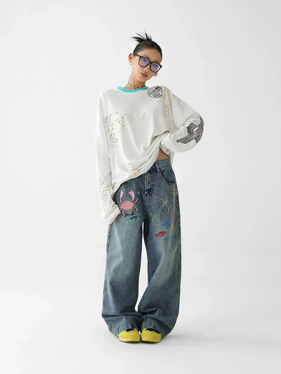 Ace Beach Day Embroidery Jeans-korean-fashion-Jeans-Ace's Closet-OH Garments