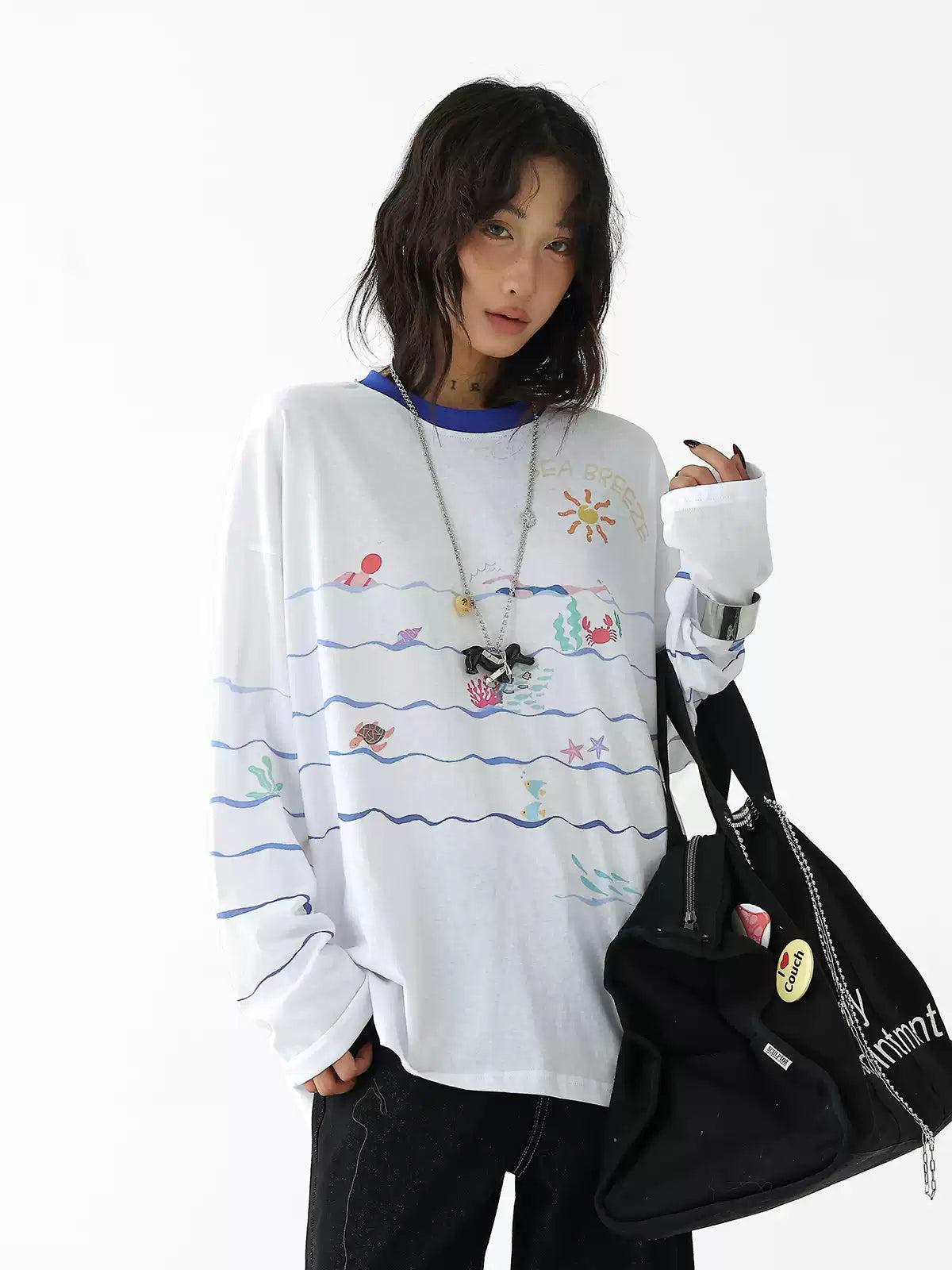 Ace Beach Party Striped Long Sleeve T-Shirt-korean-fashion-T-Shirt-Ace's Closet-OH Garments
