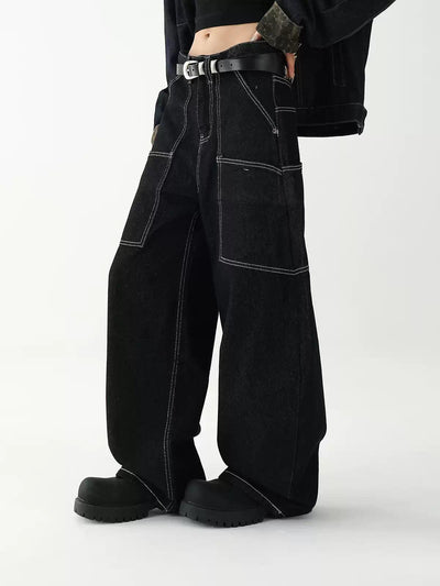 Ace Contrast Seam-lines Wide Jeans-korean-fashion-Jeans-Ace's Closet-OH Garments