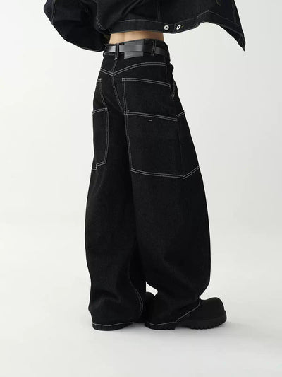 Ace Contrast Seam-lines Wide Jeans-korean-fashion-Jeans-Ace's Closet-OH Garments