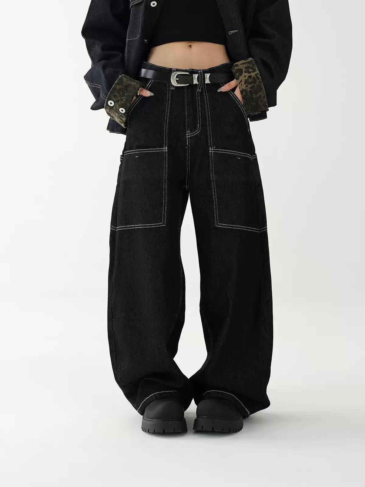 Ace Contrast Seam-lines Wide Jeans-korean-fashion-Jeans-Ace's Closet-OH Garments
