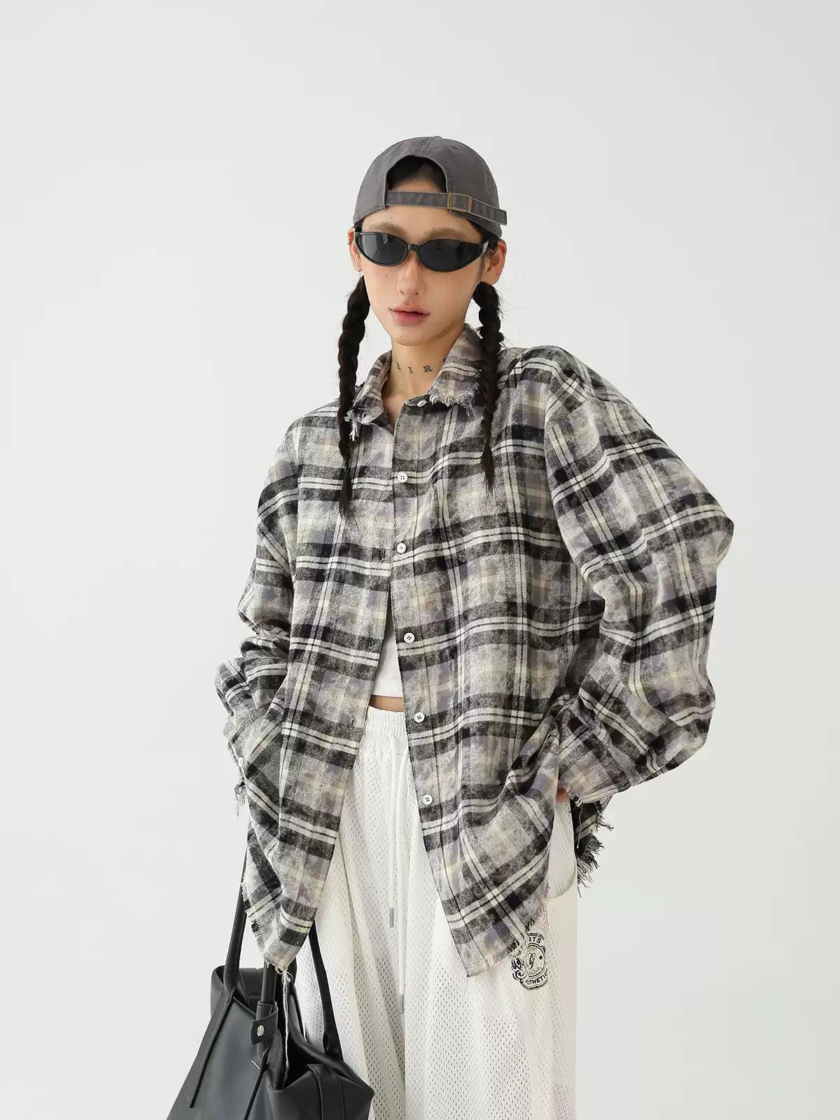 Ace Distressed Plaid Buttoned Shirt-korean-fashion-Shirt-Ace's Closet-OH Garments