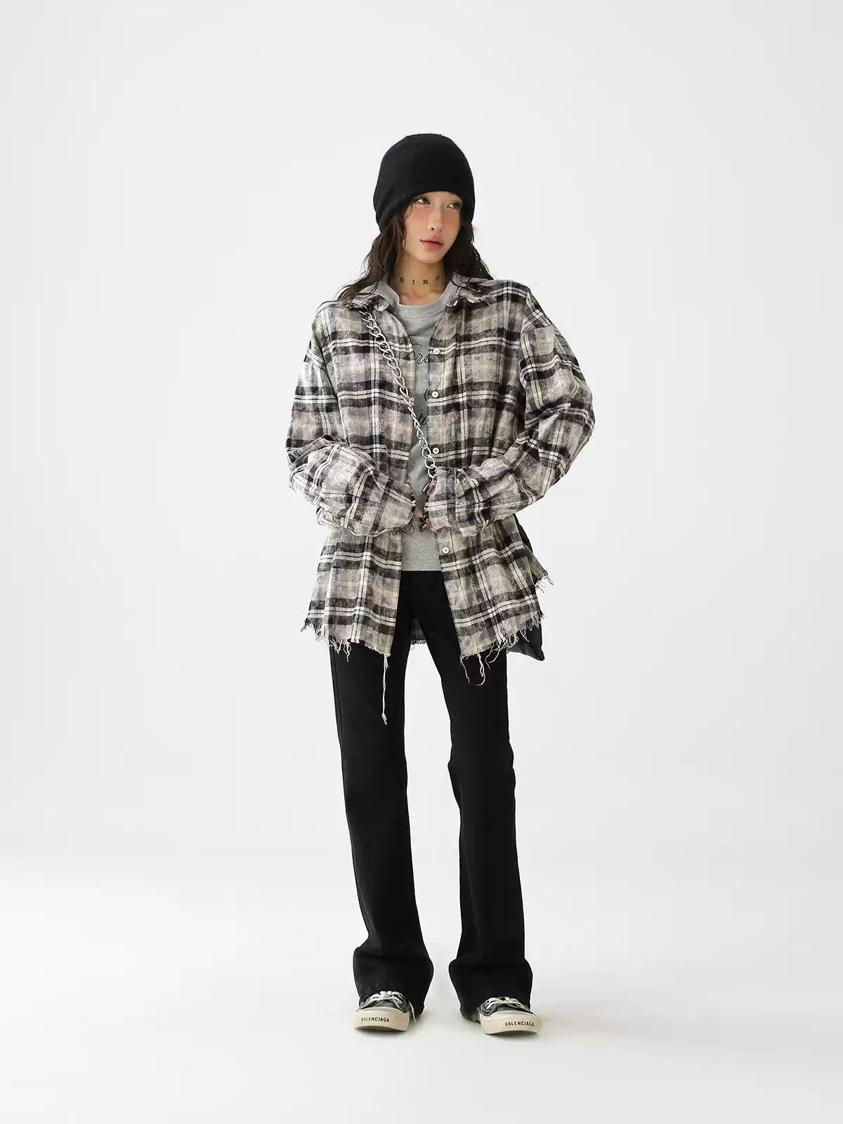 Ace Distressed Plaid Buttoned Shirt-korean-fashion-Shirt-Ace's Closet-OH Garments