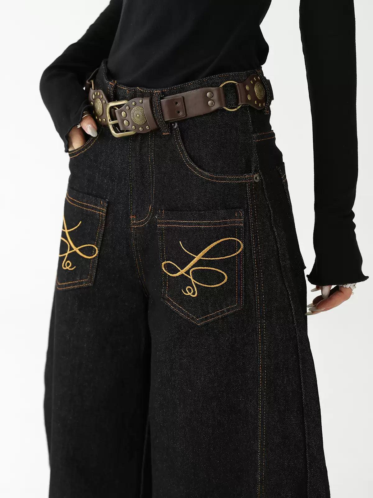 Ace Embroidered Front Pockets Jeans-korean-fashion-Jeans-Ace's Closet-OH Garments
