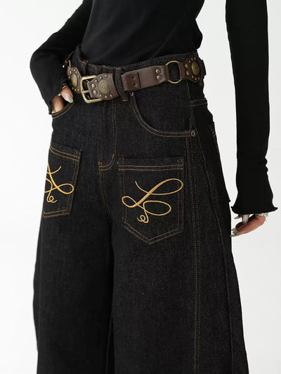 Ace Embroidered Front Pockets Jeans-korean-fashion-Jeans-Ace's Closet-OH Garments