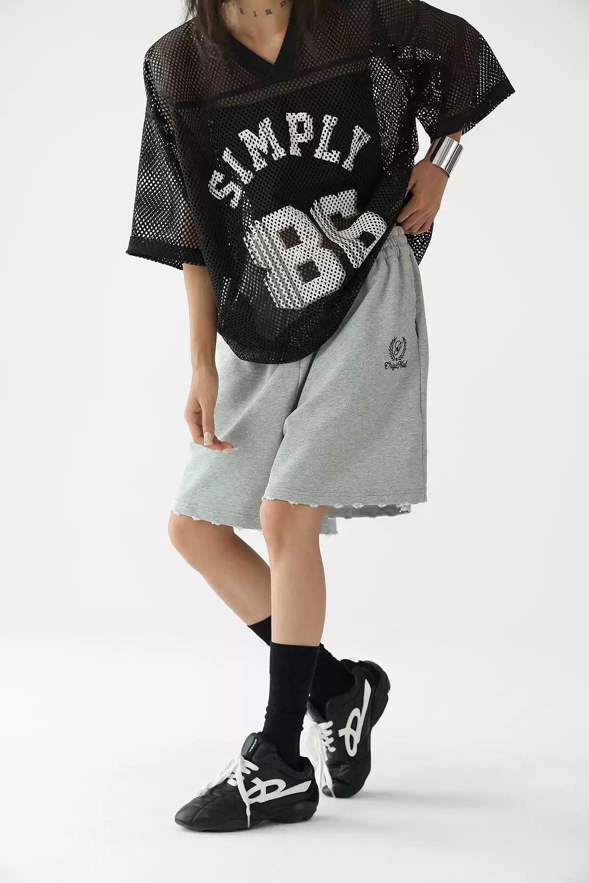 Ace Embroidery Raw Edge Sporty Shorts-korean-fashion-Shorts-Ace's Closet-OH Garments