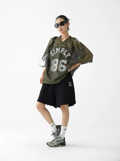 Ace Embroidery Raw Edge Sporty Shorts-korean-fashion-Shorts-Ace's Closet-OH Garments