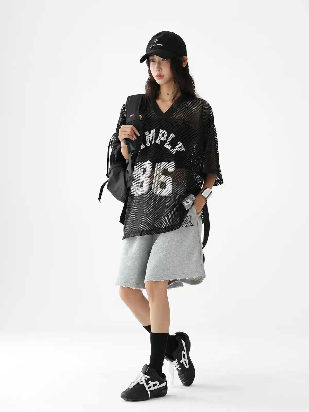 Ace Embroidery Raw Edge Sporty Shorts-korean-fashion-Shorts-Ace's Closet-OH Garments