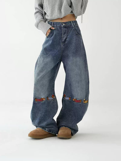 Ace Faded Embroidered Straight Jeans-korean-fashion-Jeans-Ace's Closet-OH Garments