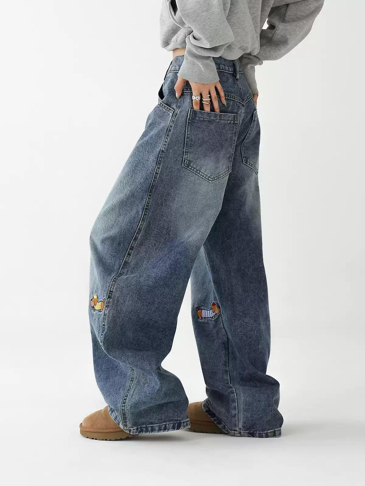 Ace Faded Embroidered Straight Jeans-korean-fashion-Jeans-Ace's Closet-OH Garments