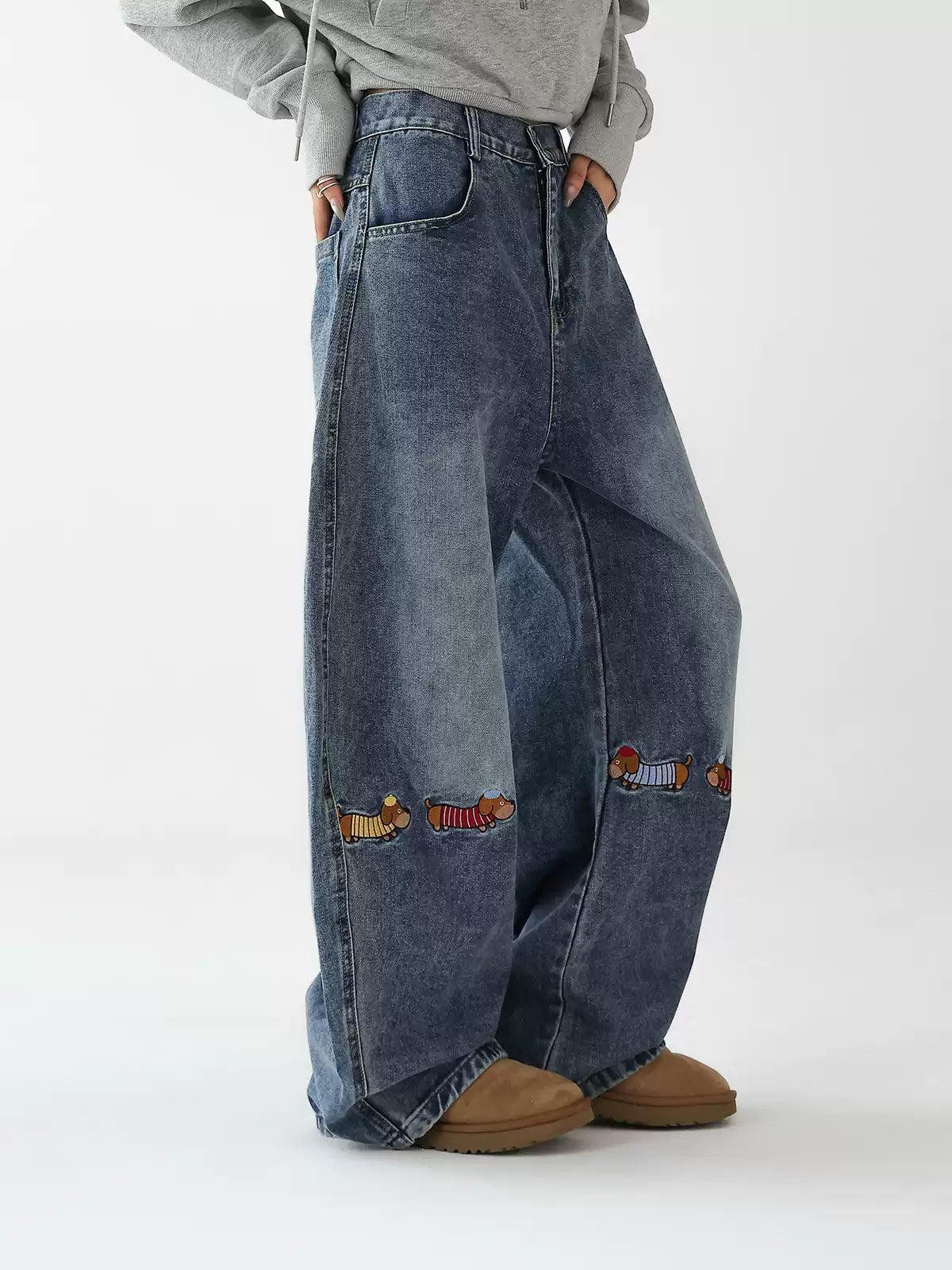 Ace Faded Embroidered Straight Jeans-korean-fashion-Jeans-Ace's Closet-OH Garments