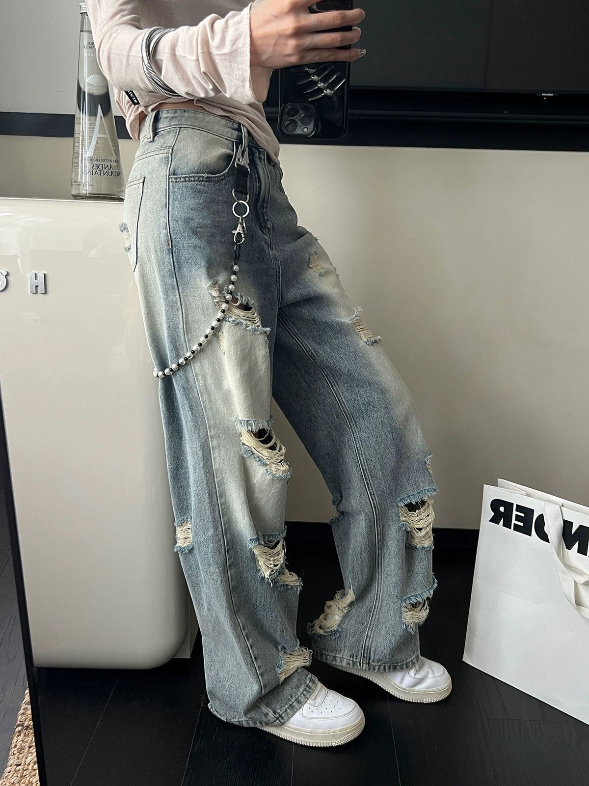 Ace Faded Multi-Hole Jeans-korean-fashion-Jeans-Ace's Closet-OH Garments
