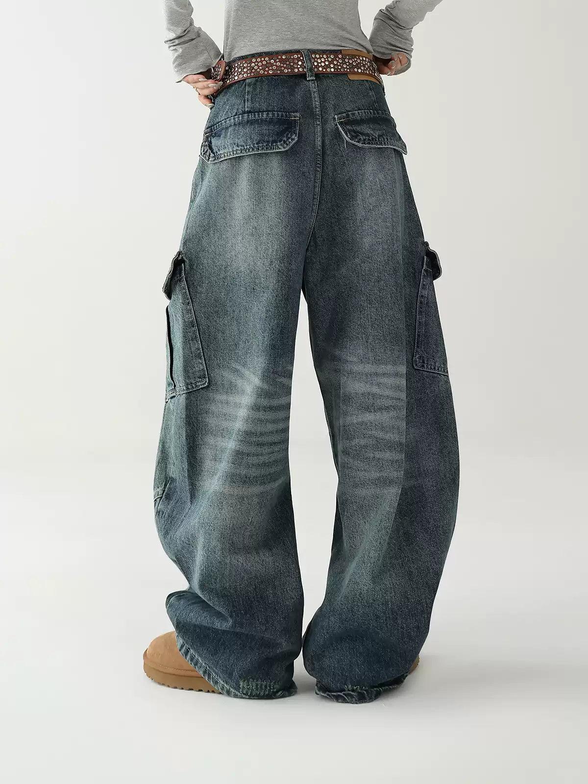 Ace Faded Whisker Lines Cargo Jeans-korean-fashion-Jeans-Ace's Closet-OH Garments