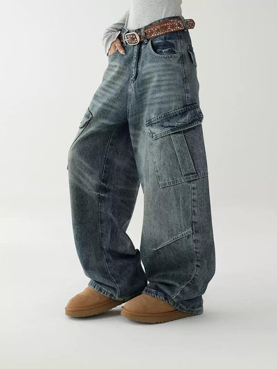 Ace Faded Whisker Lines Cargo Jeans-korean-fashion-Jeans-Ace's Closet-OH Garments