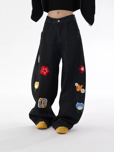 Ace Fluffy Patches Barrel Leg Jeans-korean-fashion-Jeans-Ace's Closet-OH Garments