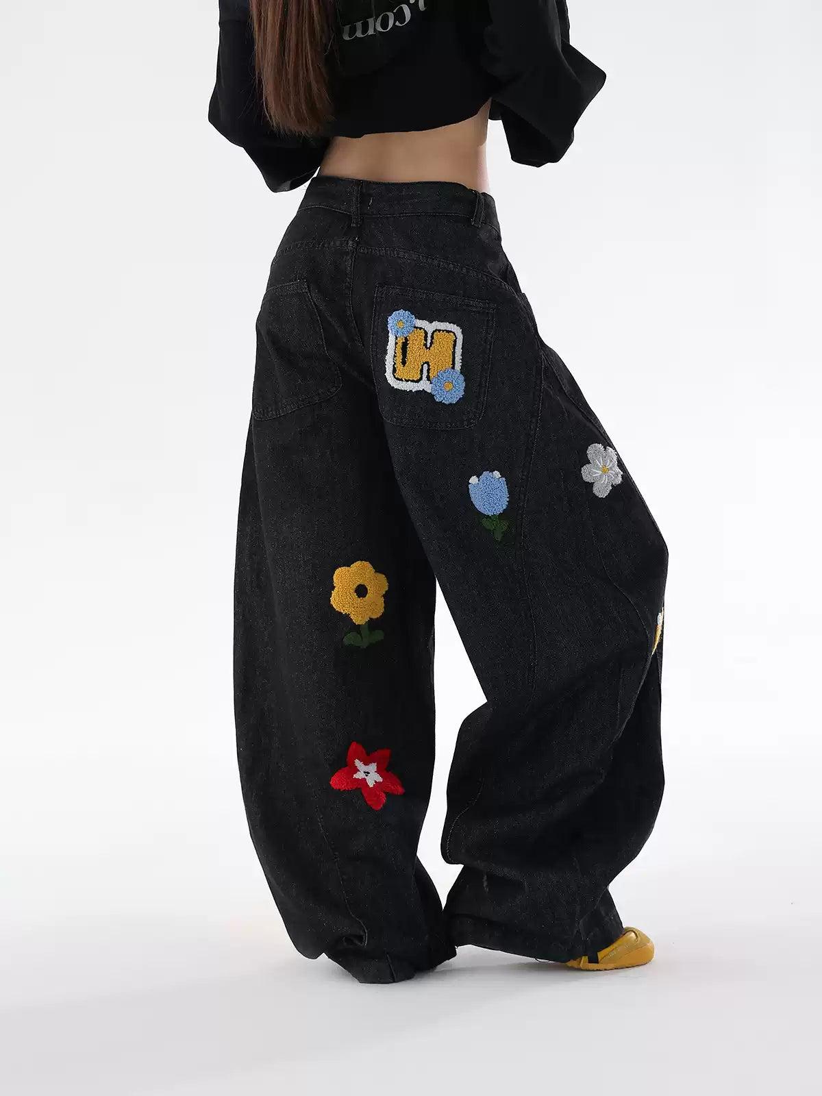 Ace Fluffy Patches Barrel Leg Jeans-korean-fashion-Jeans-Ace's Closet-OH Garments
