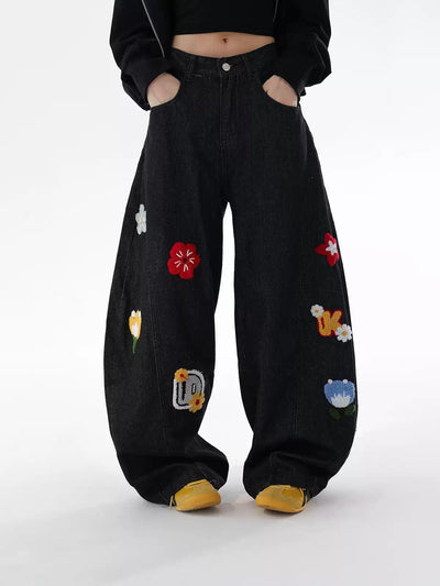 Ace Fluffy Patches Barrel Leg Jeans-korean-fashion-Jeans-Ace's Closet-OH Garments