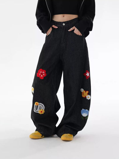 Ace Fluffy Patches Barrel Leg Jeans-korean-fashion-Jeans-Ace's Closet-OH Garments