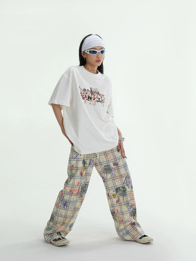 Ace Graffiti Loose Plaid Pants-korean-fashion-Pants-Ace's Closet-OH Garments