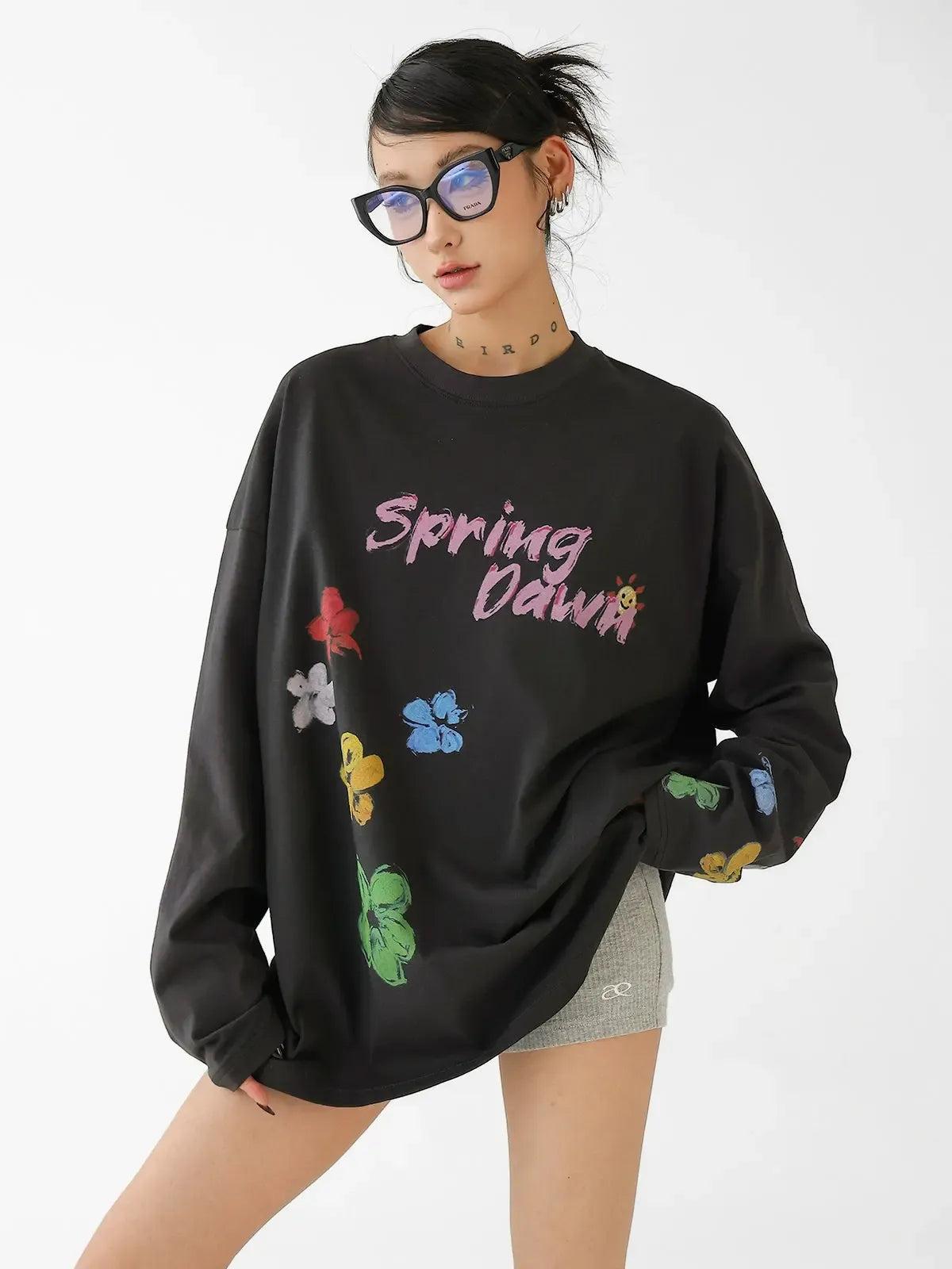 Ace Graffiti Print Long Sleeve T-Shirt-korean-fashion-T-Shirt-Ace's Closet-OH Garments