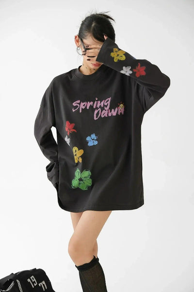 Ace Graffiti Print Long Sleeve T-Shirt-korean-fashion-T-Shirt-Ace's Closet-OH Garments