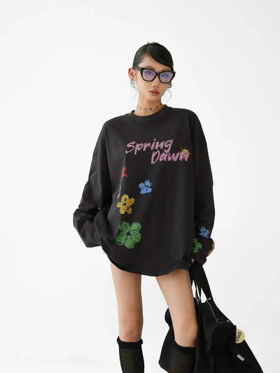 Ace Graffiti Print Long Sleeve T-Shirt-korean-fashion-T-Shirt-Ace's Closet-OH Garments
