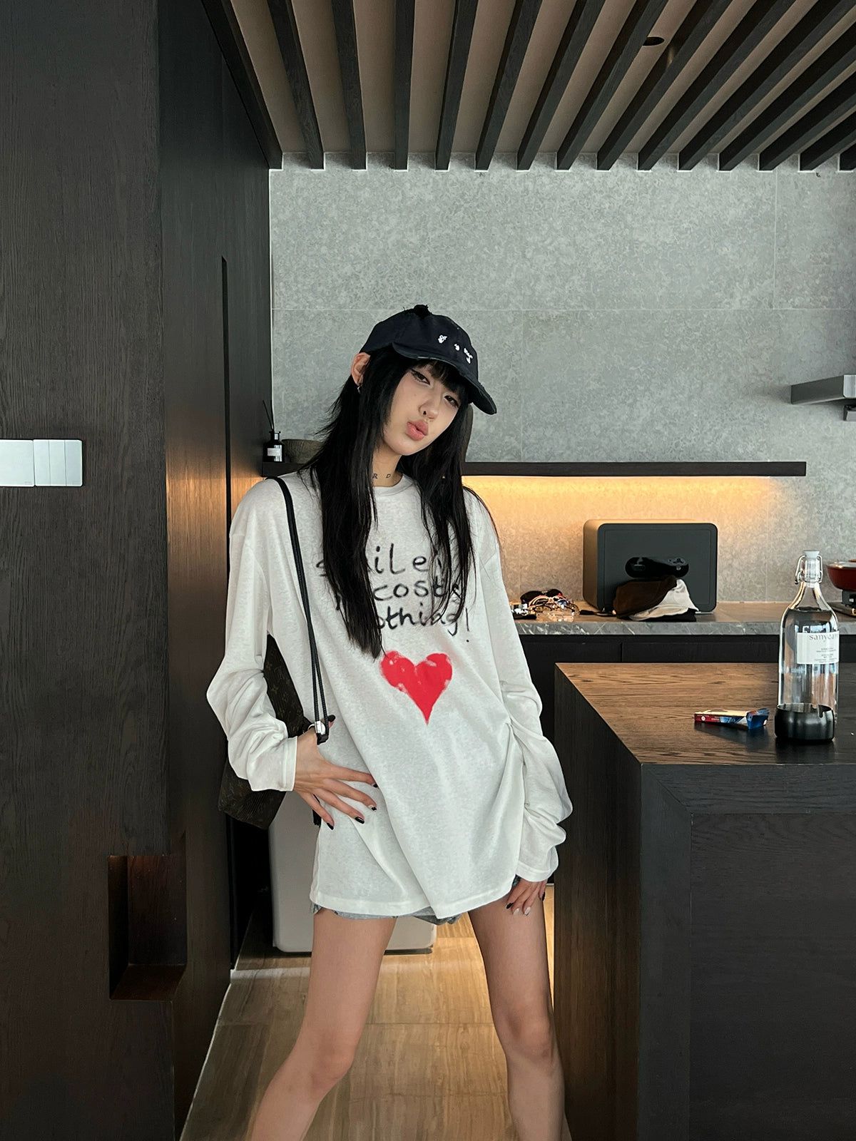 Ace Heart Detail Long Sleeve T-Shirt-korean-fashion-T-Shirt-Ace's Closet-OH Garments