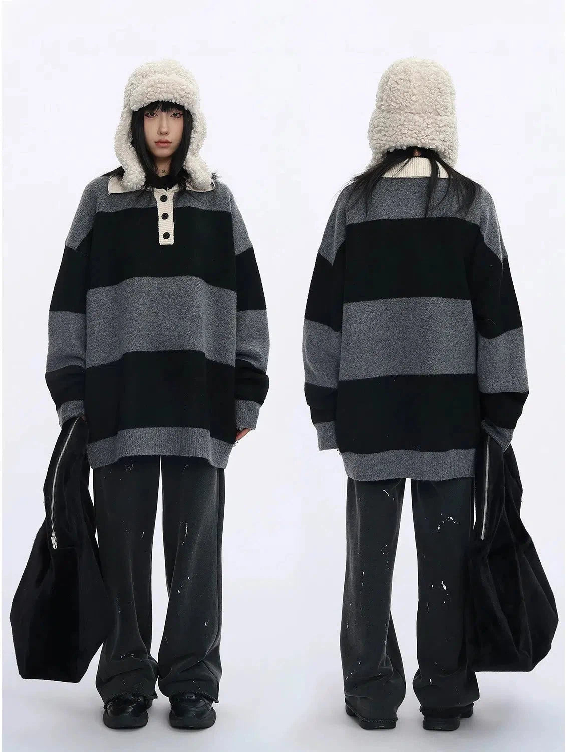 Ace Lapel Striped Oversized Knit Polo-korean-fashion-Polo-Ace's Closet-OH Garments