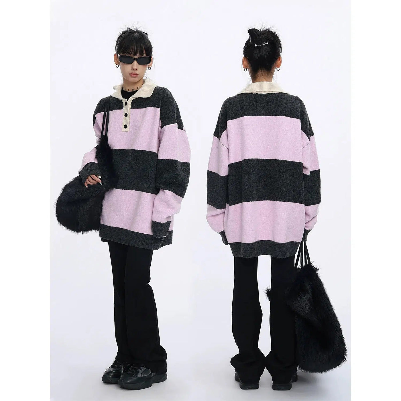 Ace Lapel Striped Oversized Knit Polo-korean-fashion-Polo-Ace's Closet-OH Garments