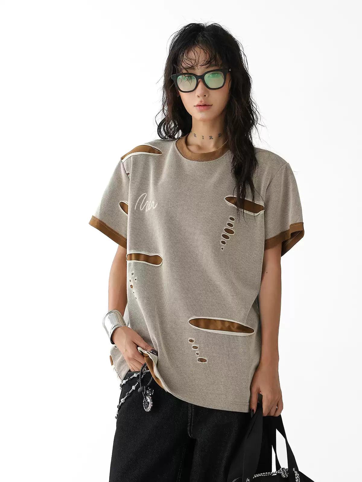 Ace Layered Distressed Details T-Shirt-korean-fashion-T-Shirt-Ace's Closet-OH Garments