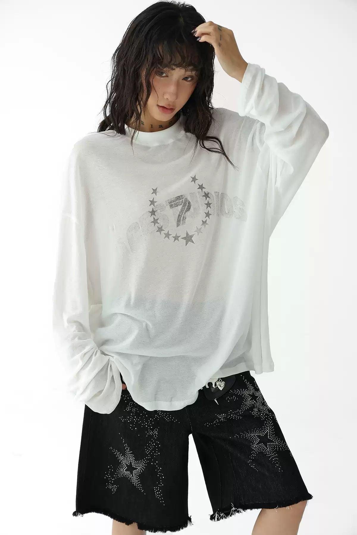 Ace Lettered & Stars Graphic Long Sleeve T-Shirt-korean-fashion-T-Shirt-Ace's Closet-OH Garments