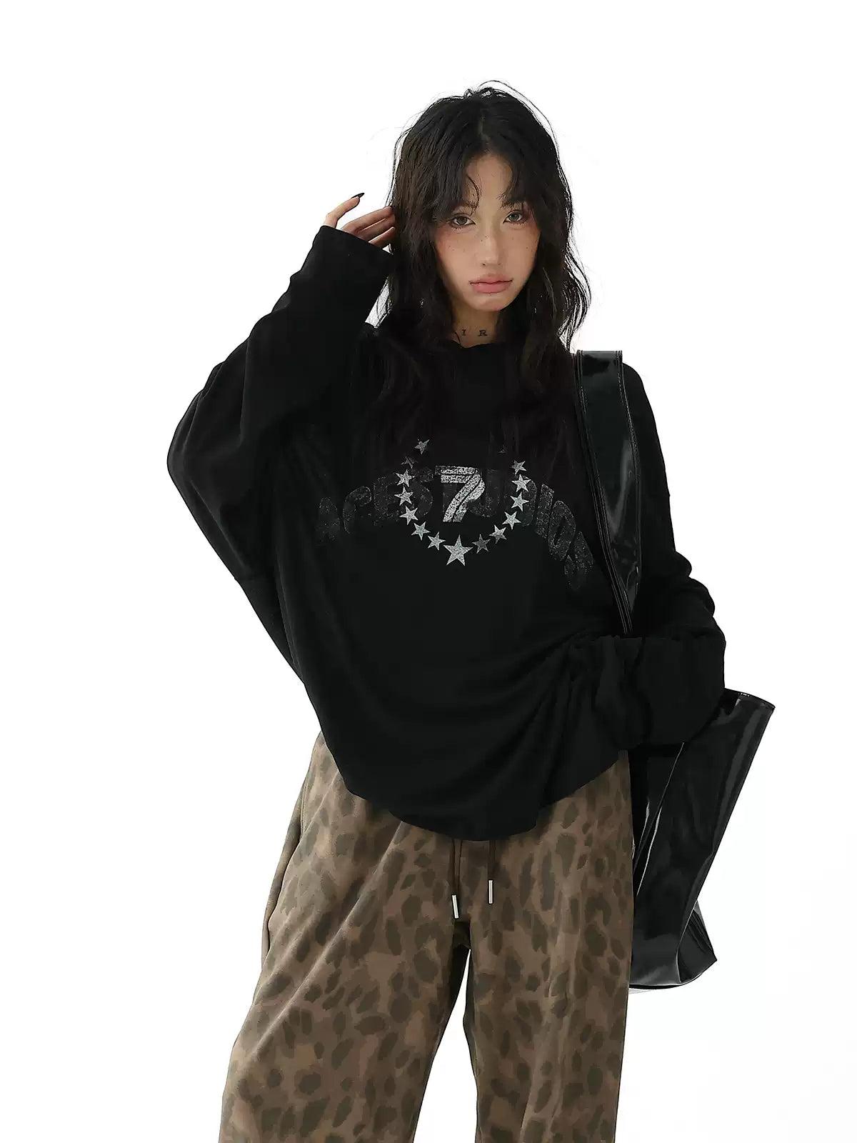 Ace Lettered & Stars Graphic Long Sleeve T-Shirt-korean-fashion-T-Shirt-Ace's Closet-OH Garments