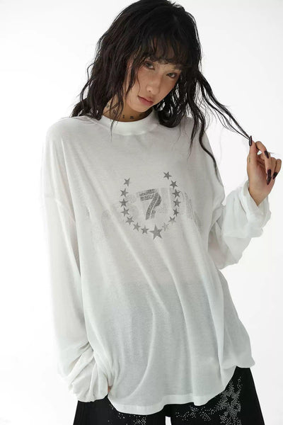 Ace Lettered & Stars Graphic Long Sleeve T-Shirt-korean-fashion-T-Shirt-Ace's Closet-OH Garments